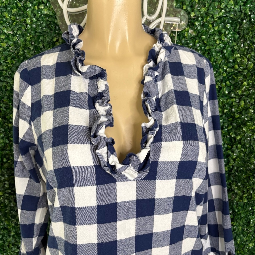 Vineyard Vines Navy & White Ruffle V-Neck Mini Dress
